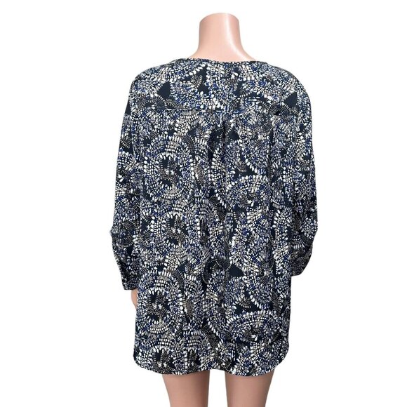 Larry Levine Women SZ 2X Tunic Blouse Black Abstract Print Roll Tap 3/4Sleeve    - Picture 11 of 11